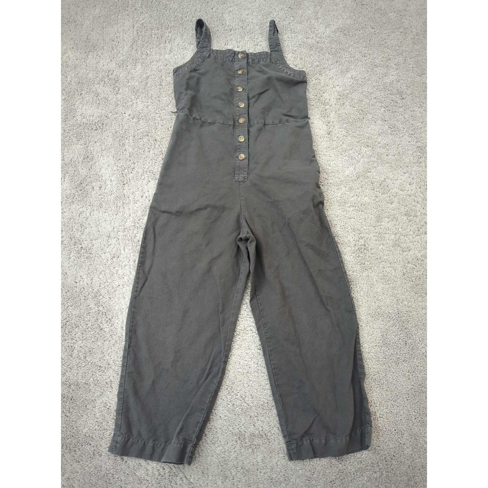 Lucky Brand Jumpsuit Womens M Gray Linen Blend Cropped Wide Leg Button Front